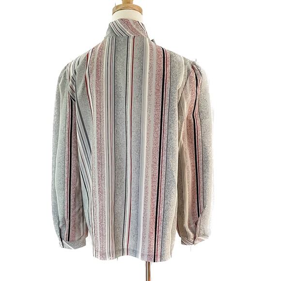 Vintage Devon striped neck bow secretary blouse red gray white size large L - Picture 4 of 9